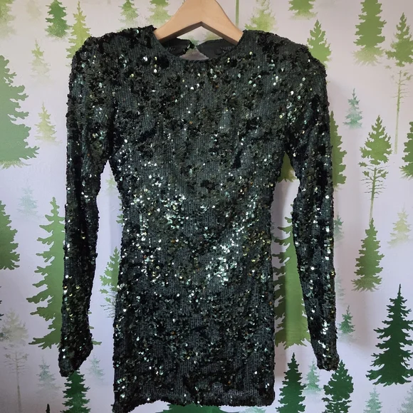 Forever 21 | Dresses | Forever 2 Green Sequin Long Sleeve Dress | Poshmark